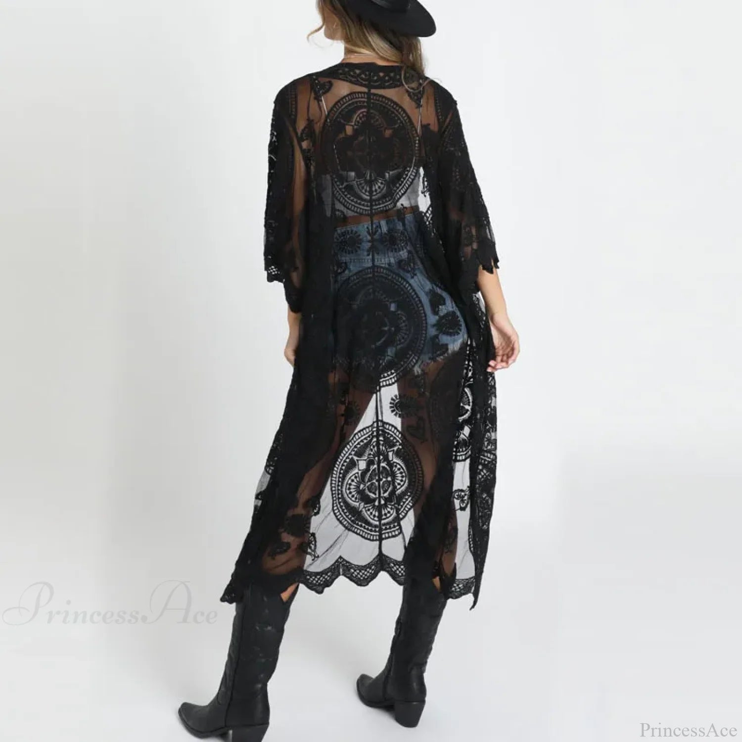 Sexy See-Through Lace Blouse Boho Beach Bikini Cover Up Black / One Size bohocoverup-250126