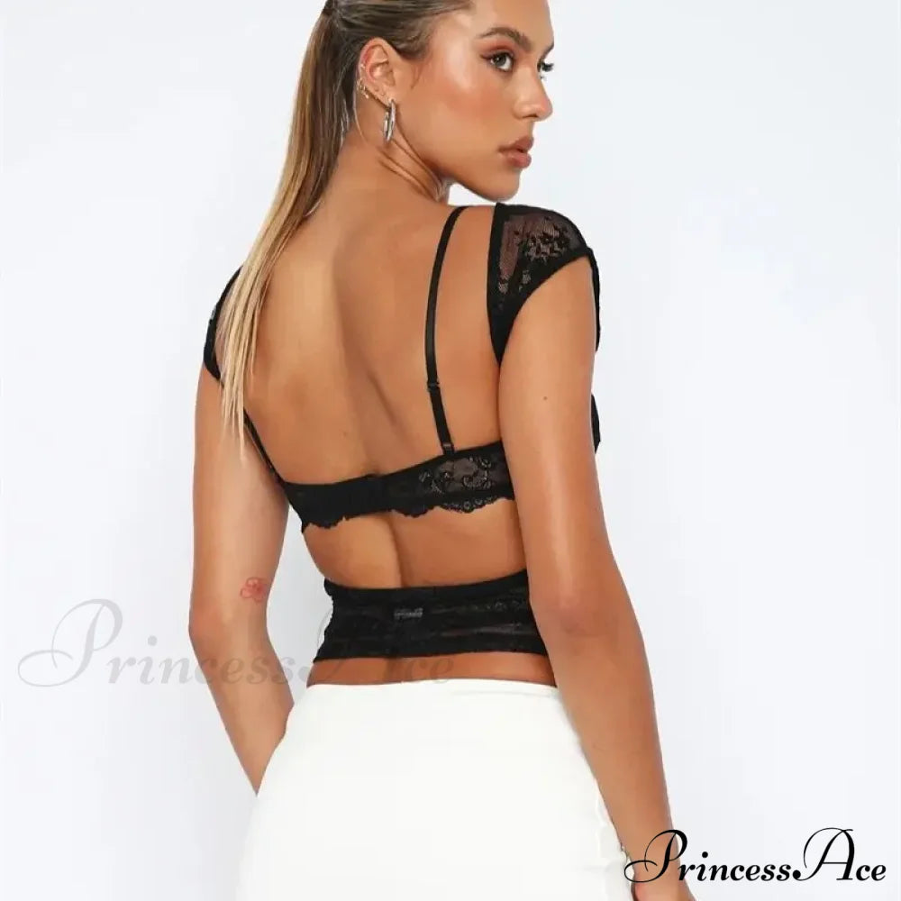 Sexy See Through Mesh Backless Bodycon Summer Party Crop Top