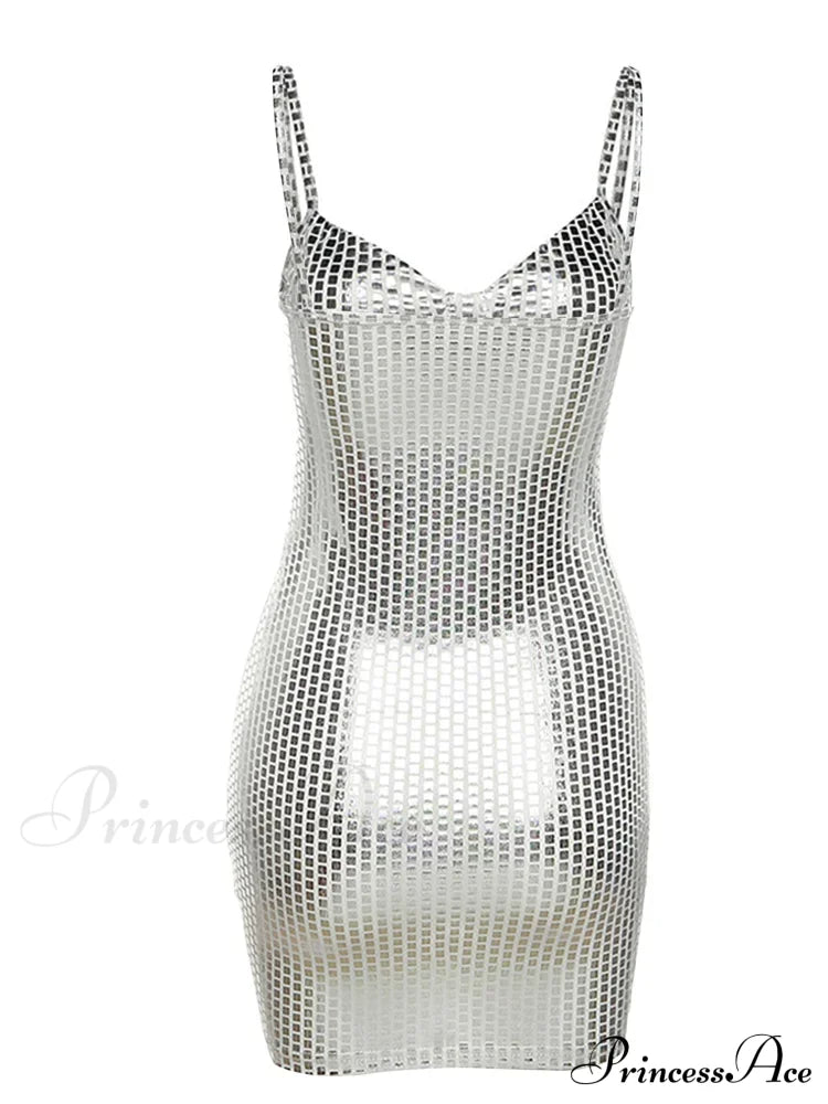 Sexy Shiny Summer Party Fashion Sleeveless Spaghetti Mini Dress