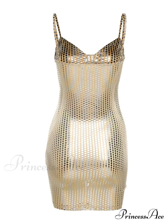 Sexy Shiny Summer Party Fashion Sleeveless Spaghetti Mini Dress