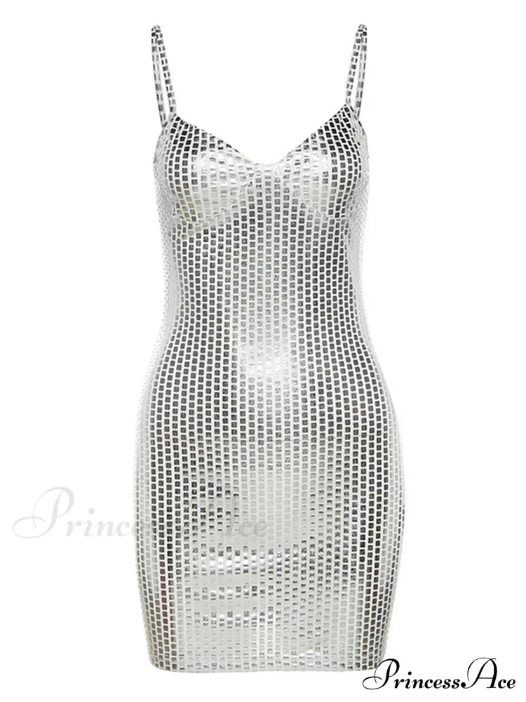 Sexy Shiny Summer Party Fashion Sleeveless Spaghetti Mini Dress