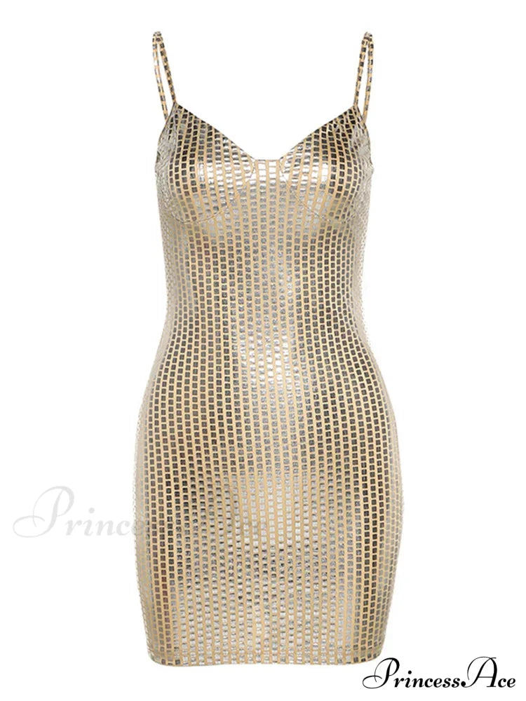 Sexy Shiny Summer Party Fashion Sleeveless Spaghetti Mini Dress