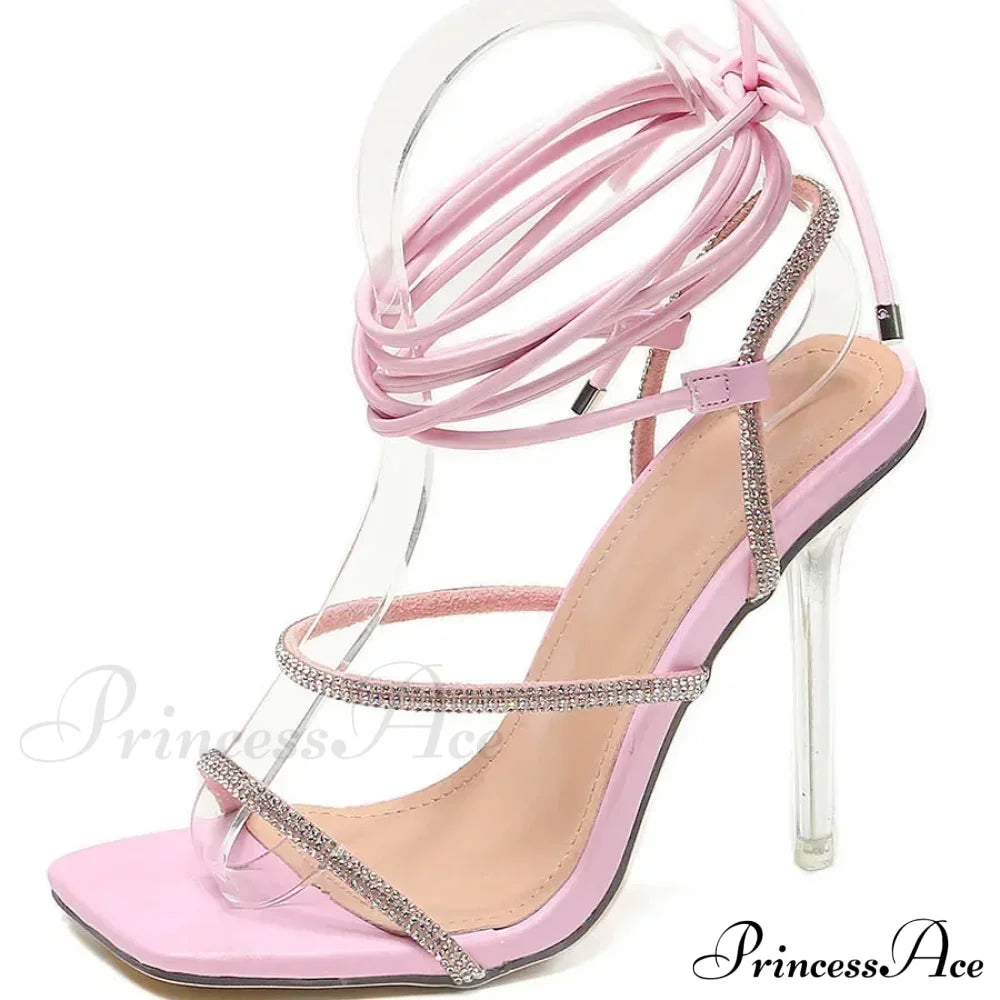 Sexy Silk Pointed Rhinestone Butterfly-Knot Thin High Heel Sandals Pvc Band Ankle Buckle Banquet