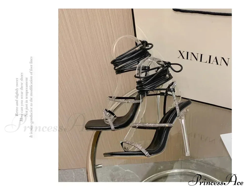 Sexy Silk Pointed Rhinestone Butterfly-Knot Thin High Heel Sandals Pvc Band Ankle Buckle Banquet