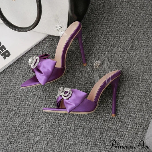 Sexy Silk Pointed Rhinestone Butterfly-Knot Thin High Heel Sandals Pvc Band Ankle Buckle Banquet