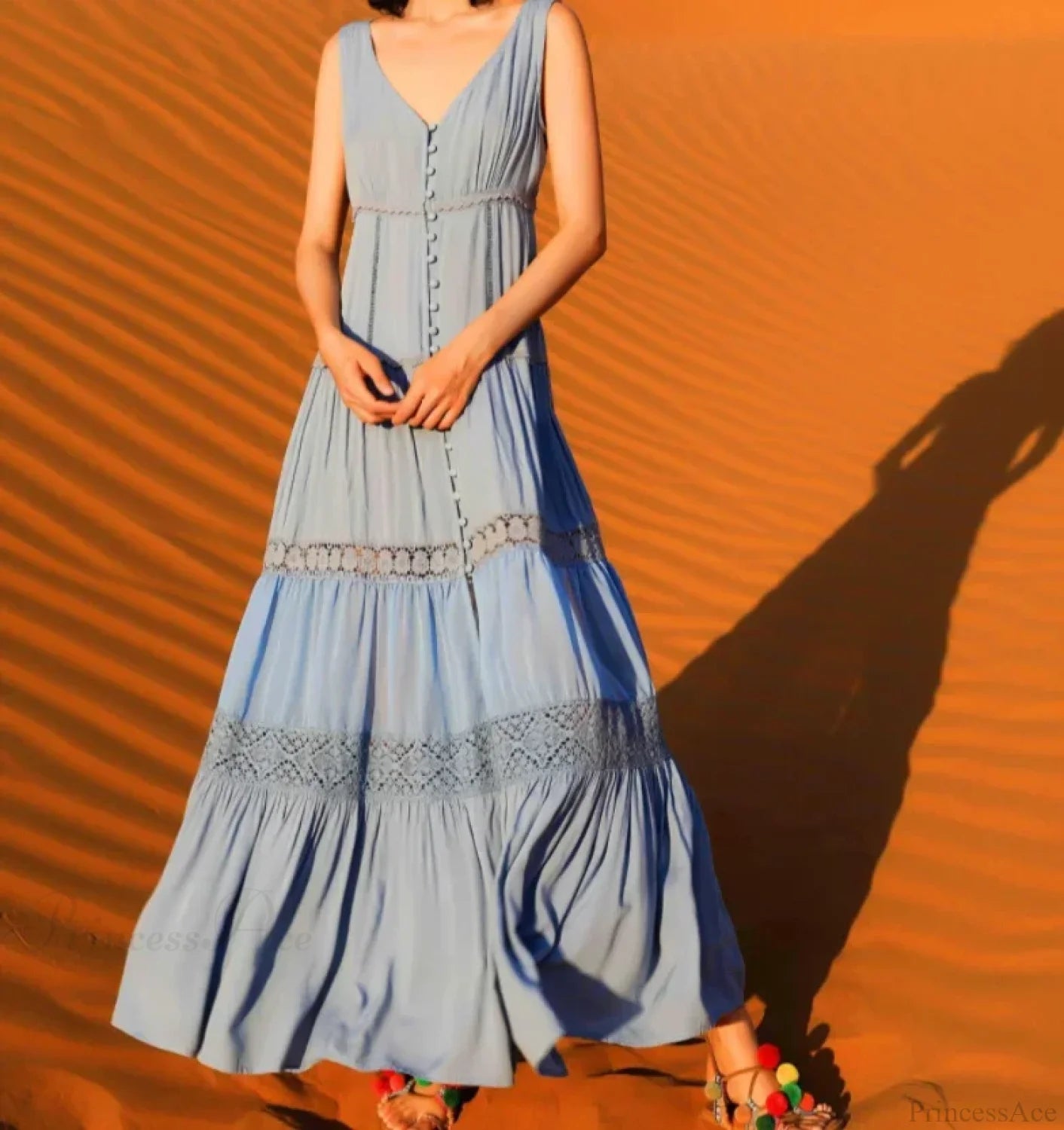 Sexy Sleeveless Deep V-neck Tank Maxi Dress Cotton Long Summer Dress SKY BLUE / S bohodress-250126