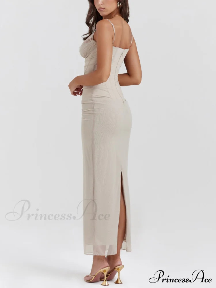 Sexy Slim Fit Hip-Hugging Graceful Slit Mesh Long Skirt Party Dresses-L