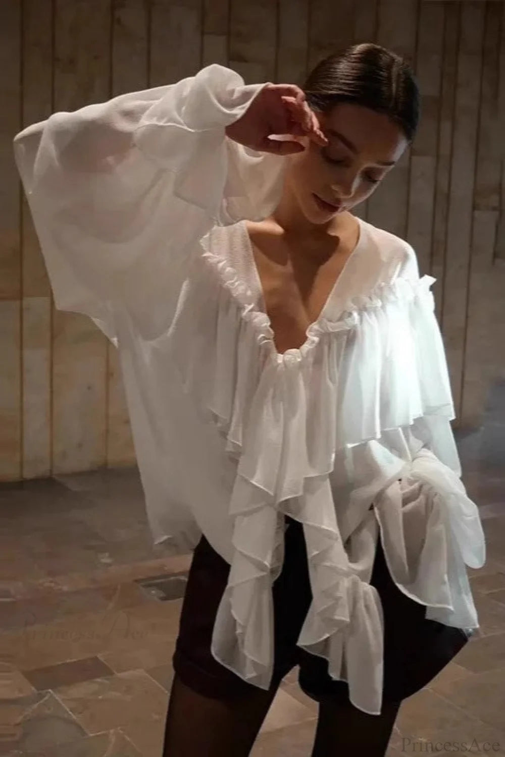 Sexy Solid Color Batwing Off-the-Shoulder Long Sleeve Blouse