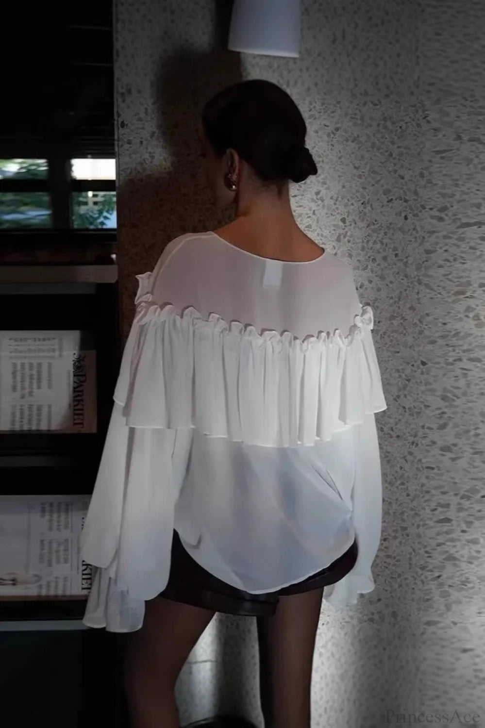 Sexy Solid Color Batwing Off-the-Shoulder Long Sleeve Blouse