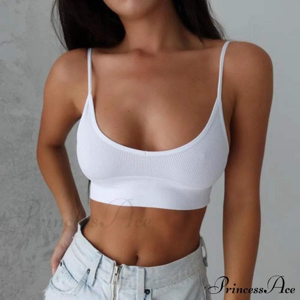 Sexy Solid Color Cami Tank Top White / L