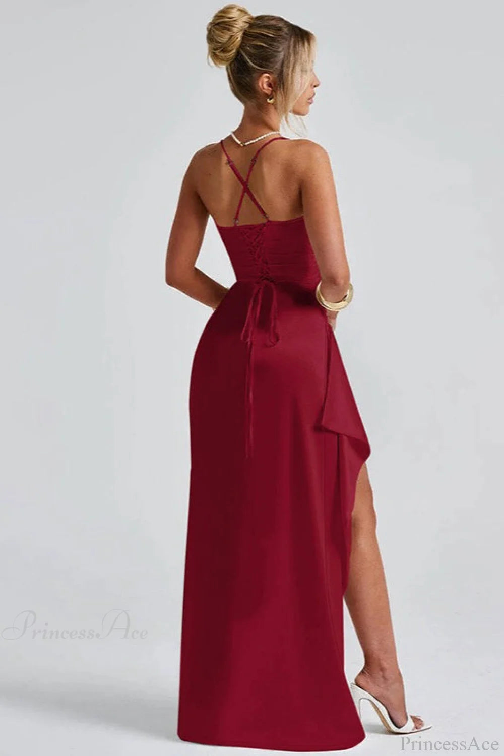 Sexy Solid Spaghetti Strap Back Tie Slit Wedding Dress