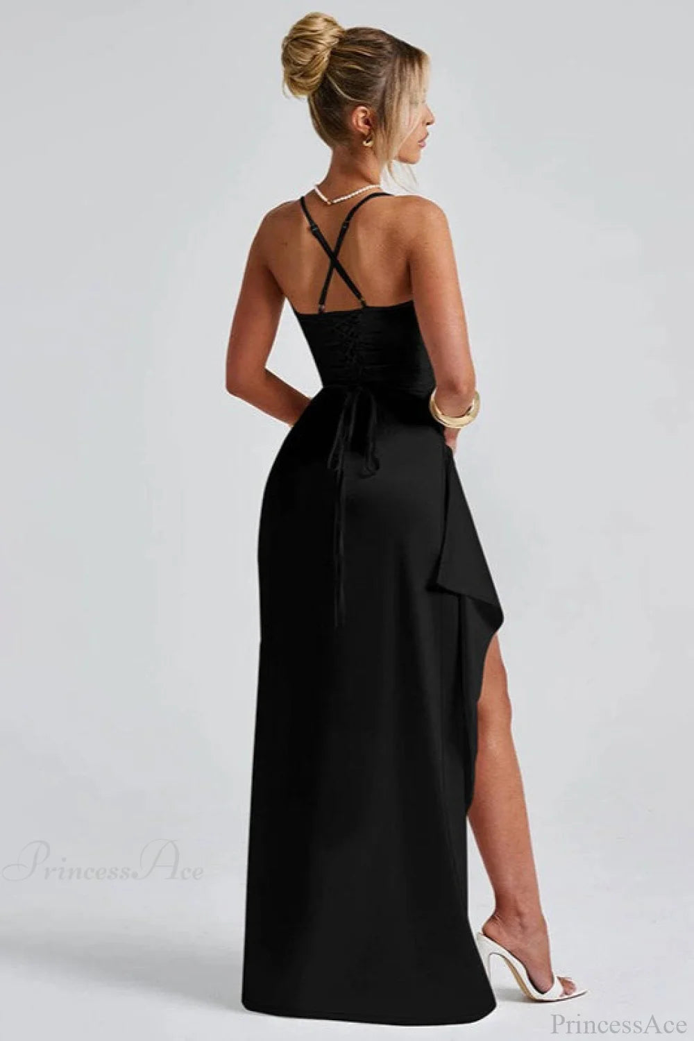 Sexy Solid Spaghetti Strap Back Tie Slit Wedding Dress