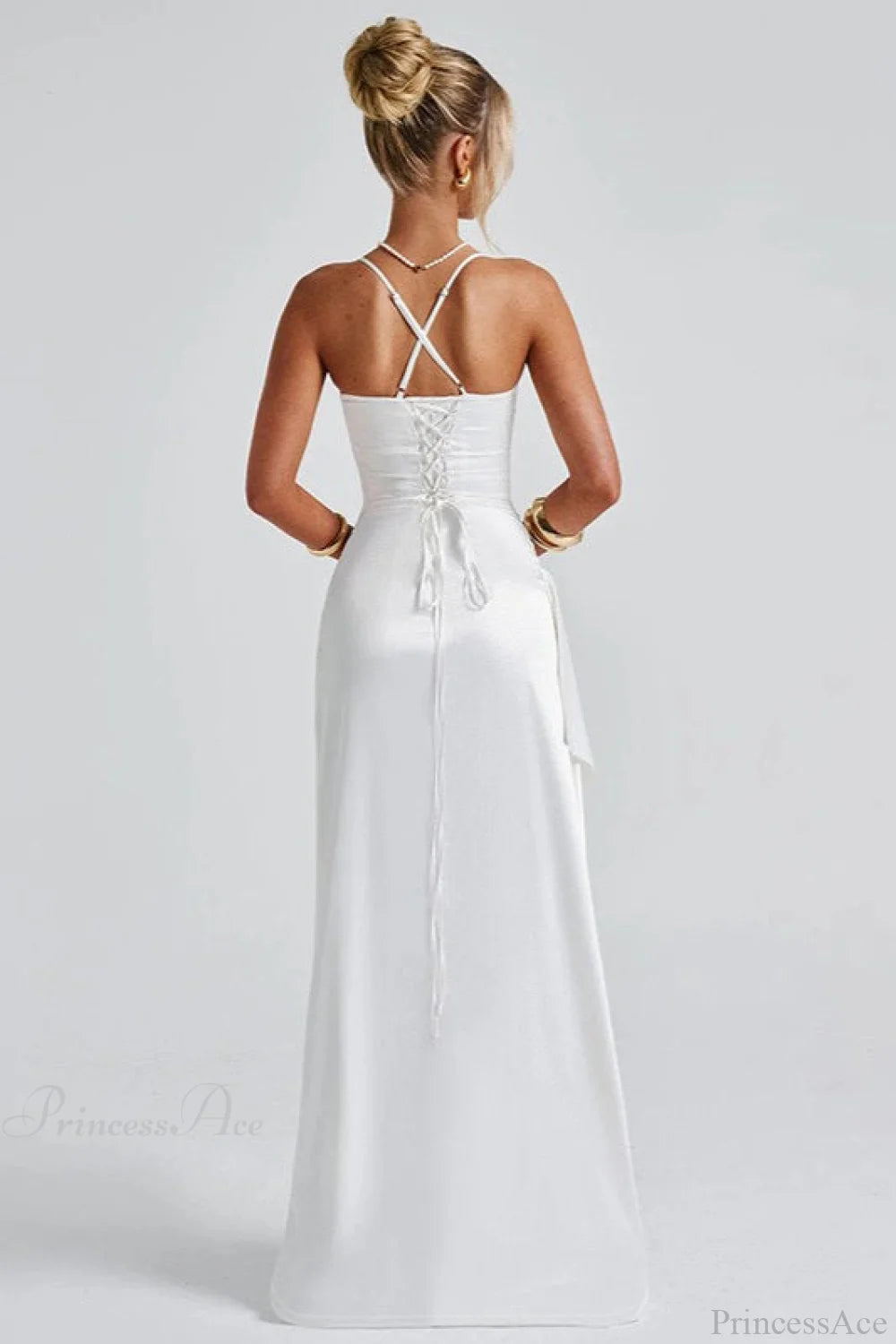 Sexy Solid Spaghetti Strap Back Tie Slit Wedding Dress