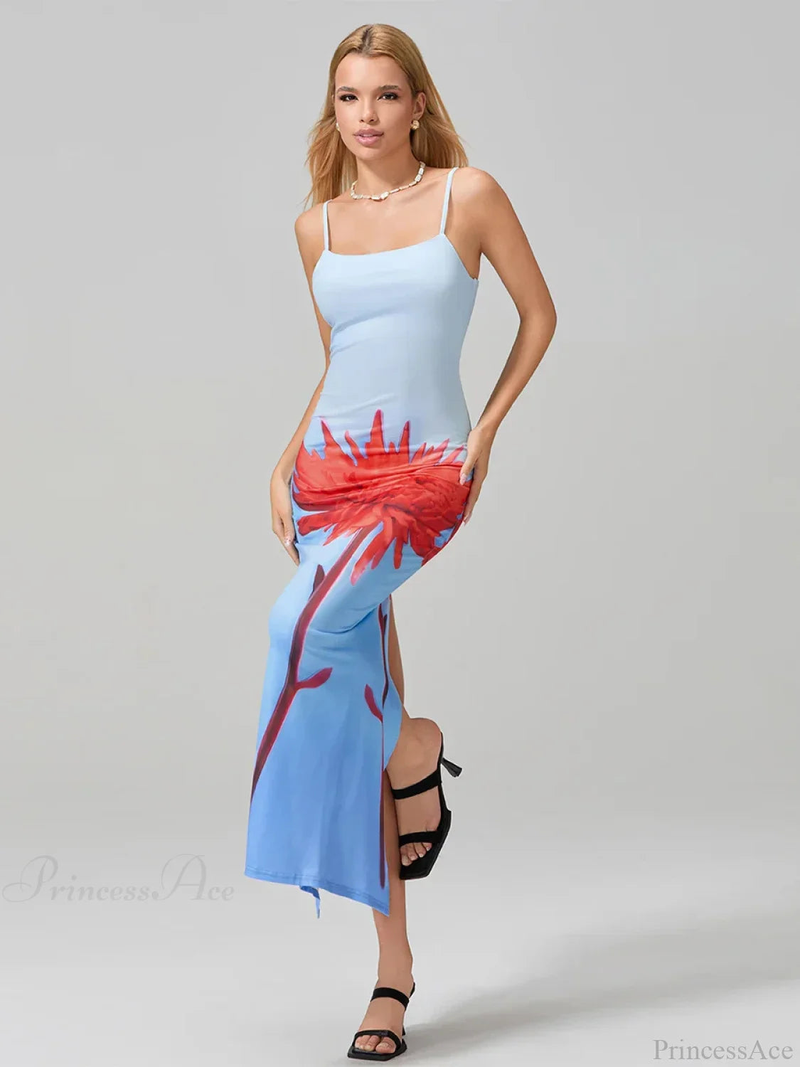 Sexy Spaghetti Straps Bodycon O-neck Wrap Cami Floral Dress BLUE / S floraldress-250126