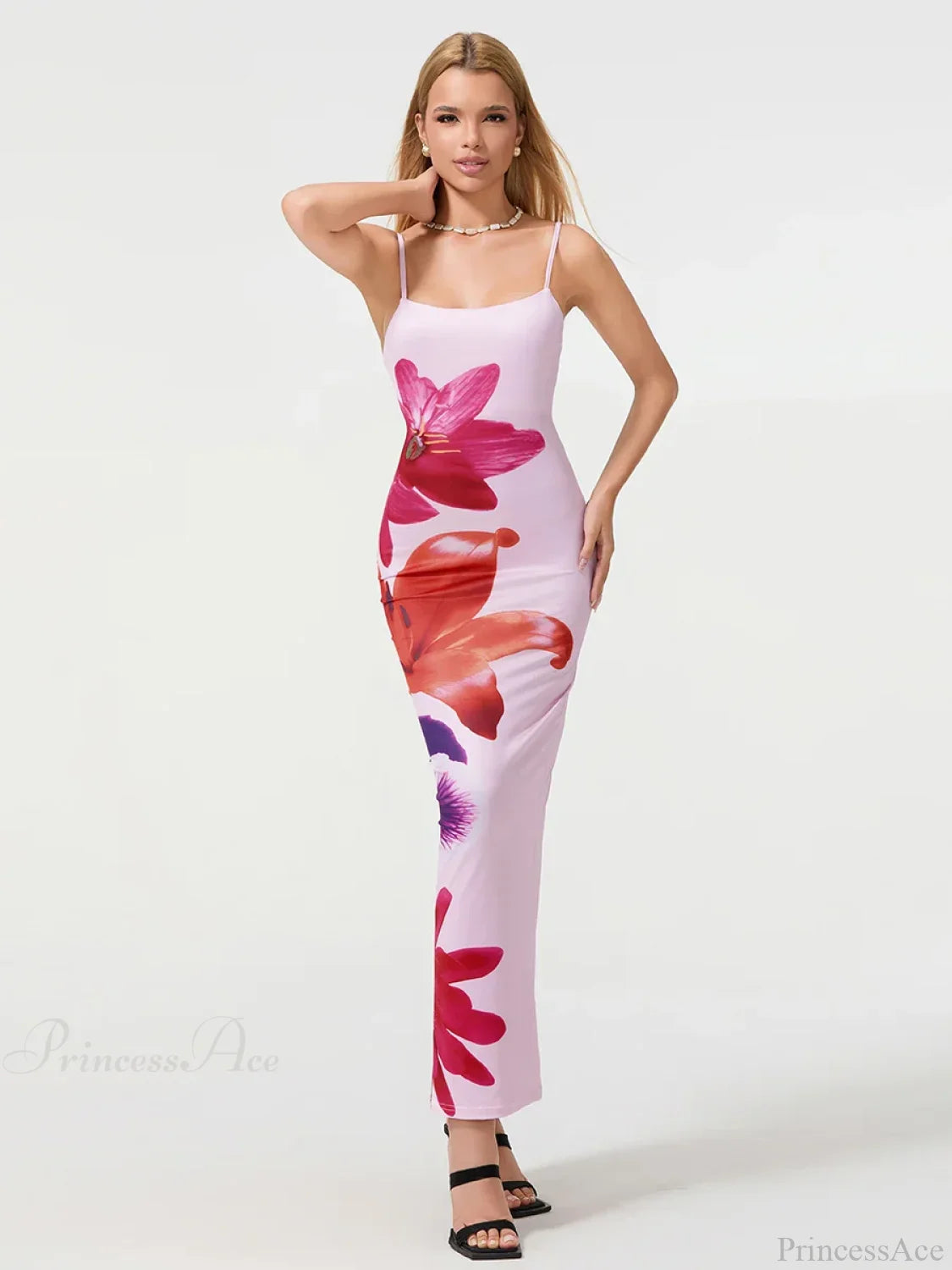 Sexy Spaghetti Straps Bodycon O-neck Wrap Cami Floral Dress PINK / S floraldress-250126