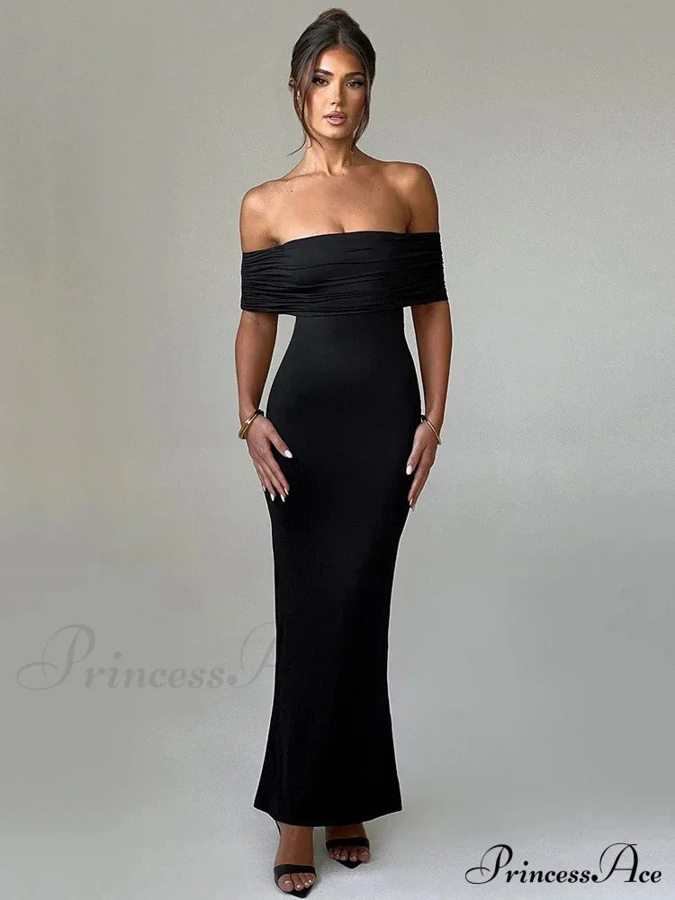 Sexy Strapless Backless Maxi Dress - Solid Off-Shoulder Sleeveless Bodycon Christmas Party Dresses-L