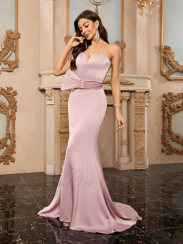 Sexy Strapless Backless Mermaid Dress Pink Sleeveless V Neck Christmas Party Dresses-L