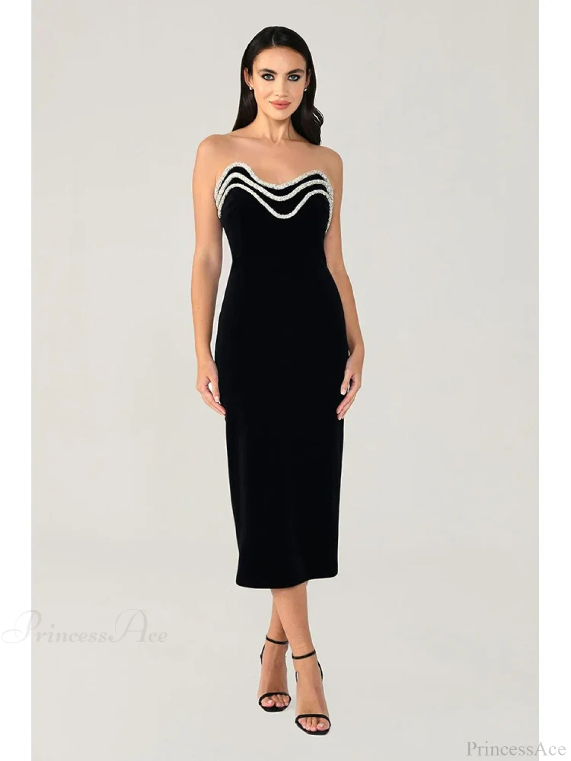 Sexy Strapless Diamonds Chain Bandage Black Sleeveless Backless Christmas Party Dress Dresses-L