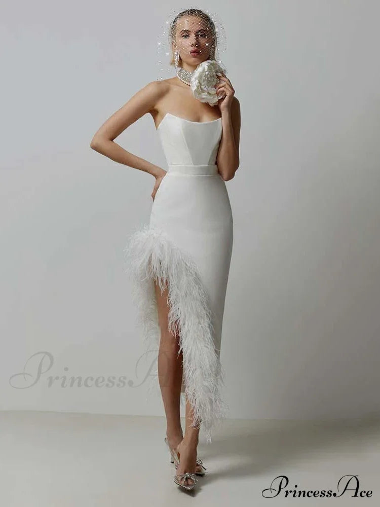 Sexy Strapless Feathers Midi Bandage Black White Backless Christmas Party Dress White / S Dresses-L