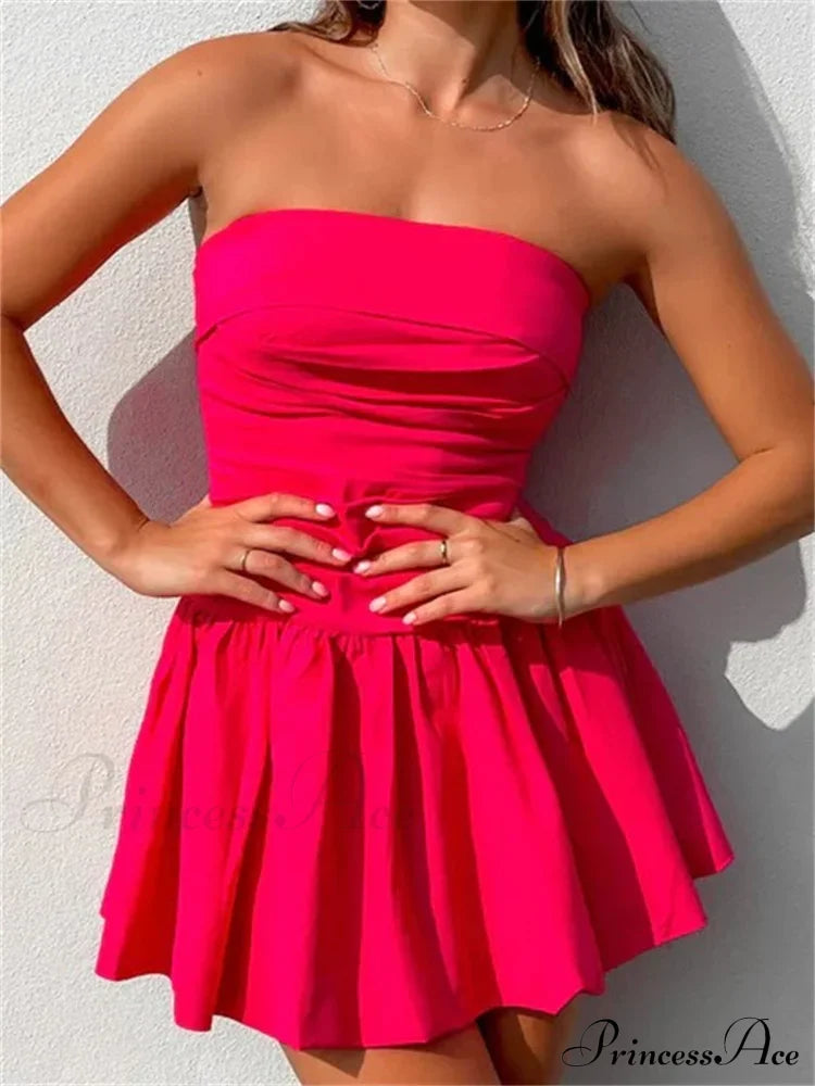 Sexy Summer Tube Strapless Off Shoulder Solid Ruched Mini Dress