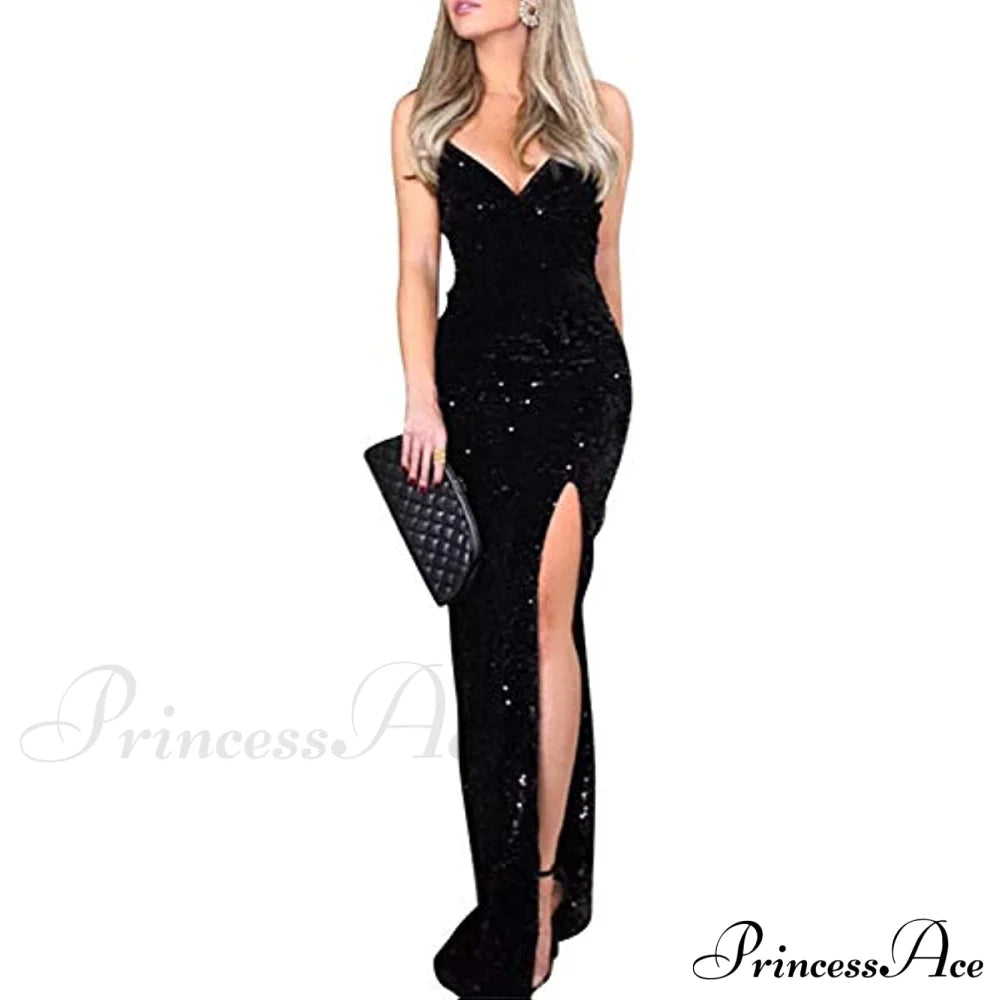 Sexy V Neck Bodycon Sequin Gown Christmas Evening Dress