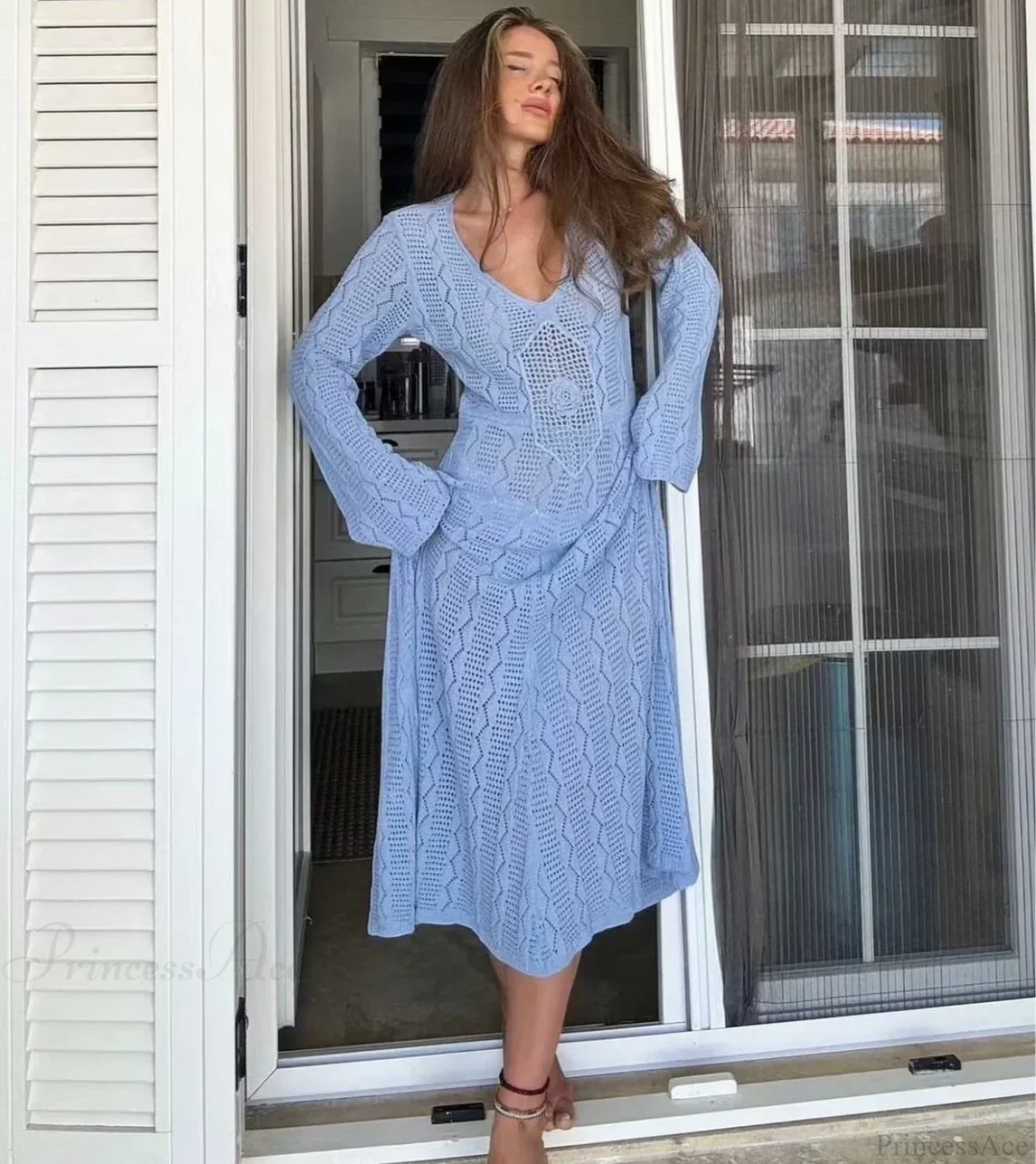 Sexy V Neck Crochet Boho Dress bohodress-250126