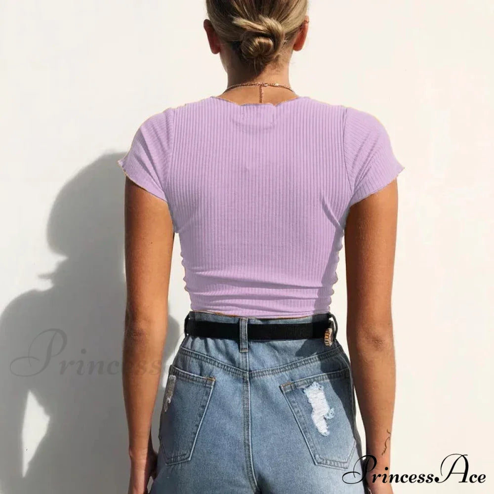 Sexy V Neck Drawstring Tie Up Front Camis Crop Top