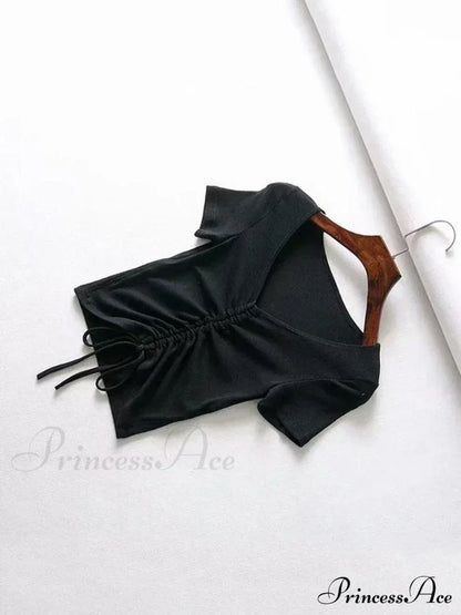 Sexy V Neck Drawstring Tie Up Front Camis Crop Top