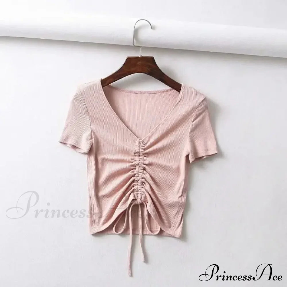 Sexy V Neck Drawstring Tie Up Front Camis Crop Top