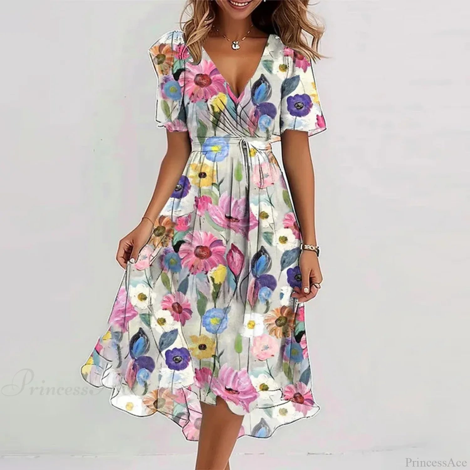 Sexy V-neck Floral Swing Dress Color 6 / S oldfloraldress-250126