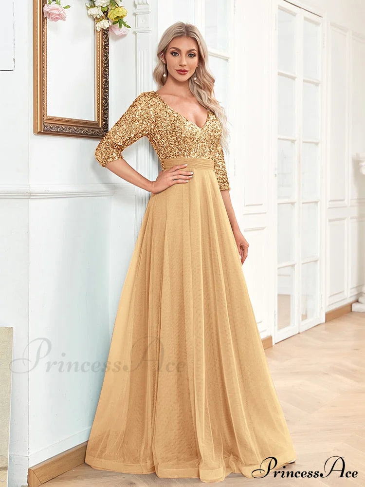 Sexy V-Neck Graceful Chiffon Evening Dress Champagne / 4