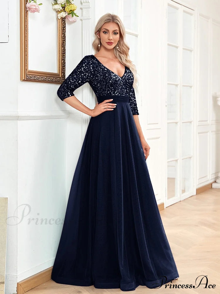 Sexy V-Neck Graceful Chiffon Evening Dress Navy Blue / 4