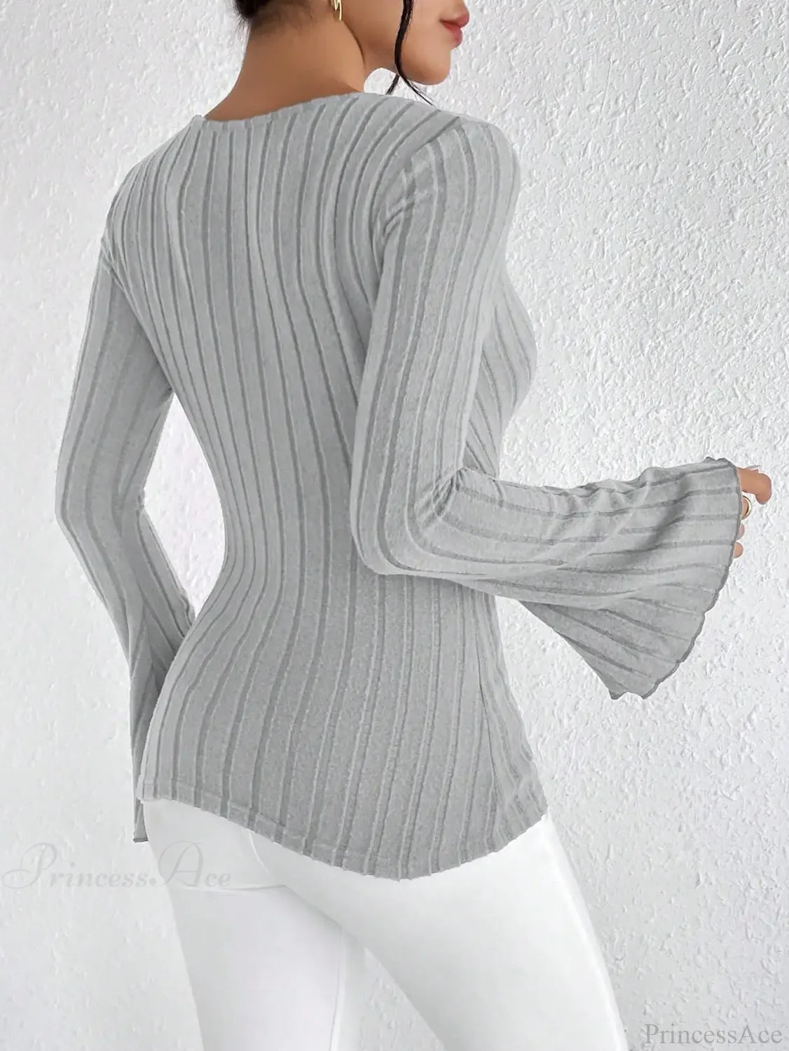 Sexy V-Neck Solid Color Slim Long Sleeve T-shirt Women knittop-250126