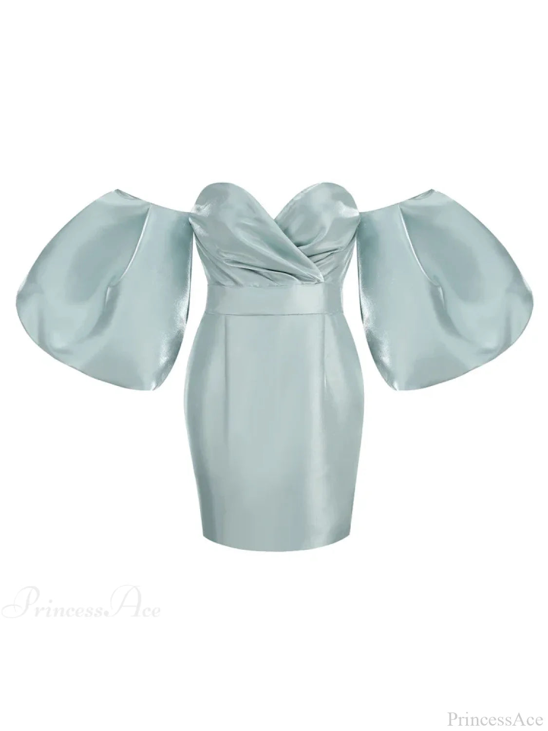 Sexy V-Neck Strapless Puff Sleeve Satin Midi Off Shoulder Christmas Party Dress Blue / S Dresses-L