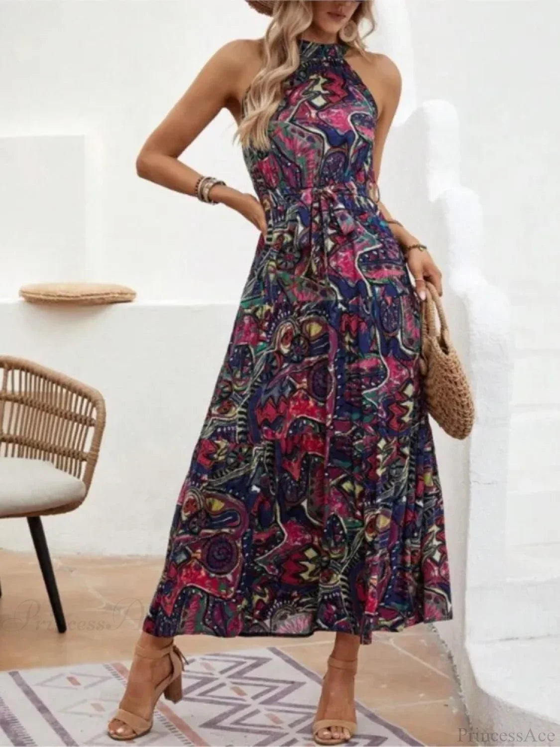 Sexy Vintage Hanging Neck Boho Dress bohodress-250126