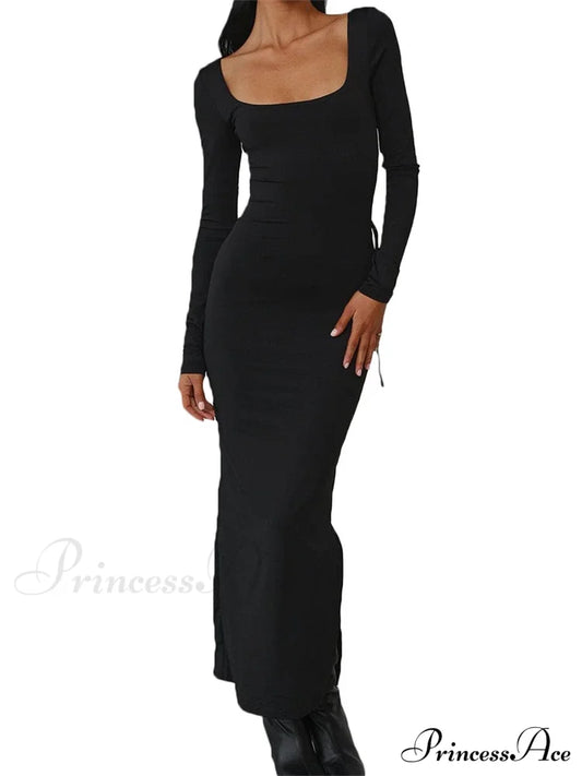 Sexy Women Backless Hollow Out Criss-Cross Tie-Up Sleeve Black Solid Slim Fit Party Vestidos