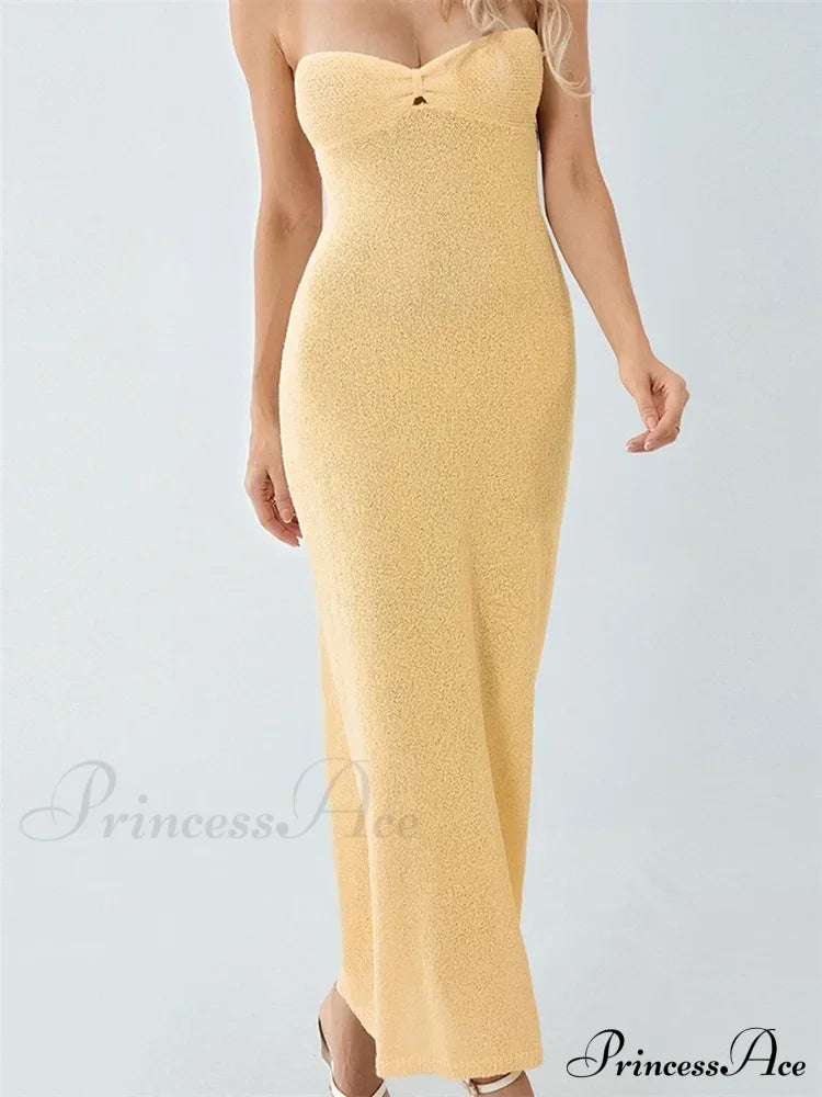 Sexy Women Knitted Tube Strapless Off Shoulder Solid Summer Tie-Up Backless Beach Female Vestidos