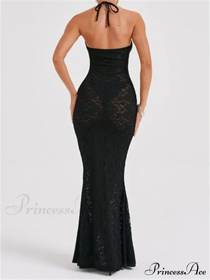 Sexy Women Lace Mesh See Through Summer Off Shoulder V-Neck Halter Black Beach Female Vestidos