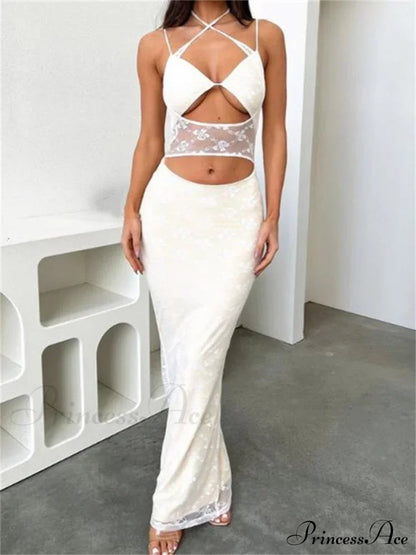 Sexy Women Lace See Through Sleeveless Spaghetti Strap Cutout Elegant Party Female Vestidos New