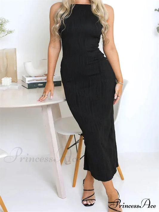 Sexy Women Ruched Sleeveless Slim Solid Summer Party Back Split Clubwear Female Vestido Outfits