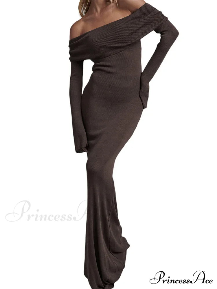 Sexy Women Slash Neck Off Shoulder Party Formal Spring Autumn Sleeve Slim Solid Female Vestidos