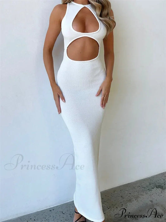 Sexy Women Sleeveless Evening White Backless Hollow Out Summer Party Club Female Vestidos