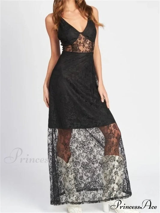 Sexy Women V Neck Sleeveless Lace Patchwork Flower Embroidery Slim Tank Summer Party Vestidos