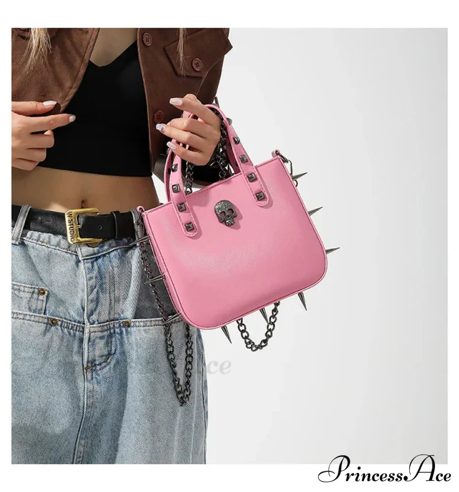 Sharp Rivets Gothic Goth Dark Metal Punk Cute Harajuku Bag Hot Pink Halloween