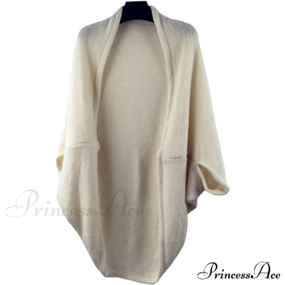 Shawl Bat Sleeve Loose Knitted Sweater Cardigans Beige / One Size