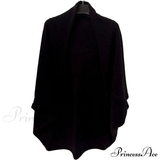 Shawl Bat Sleeve Loose Knitted Sweater Cardigans Black / One Size