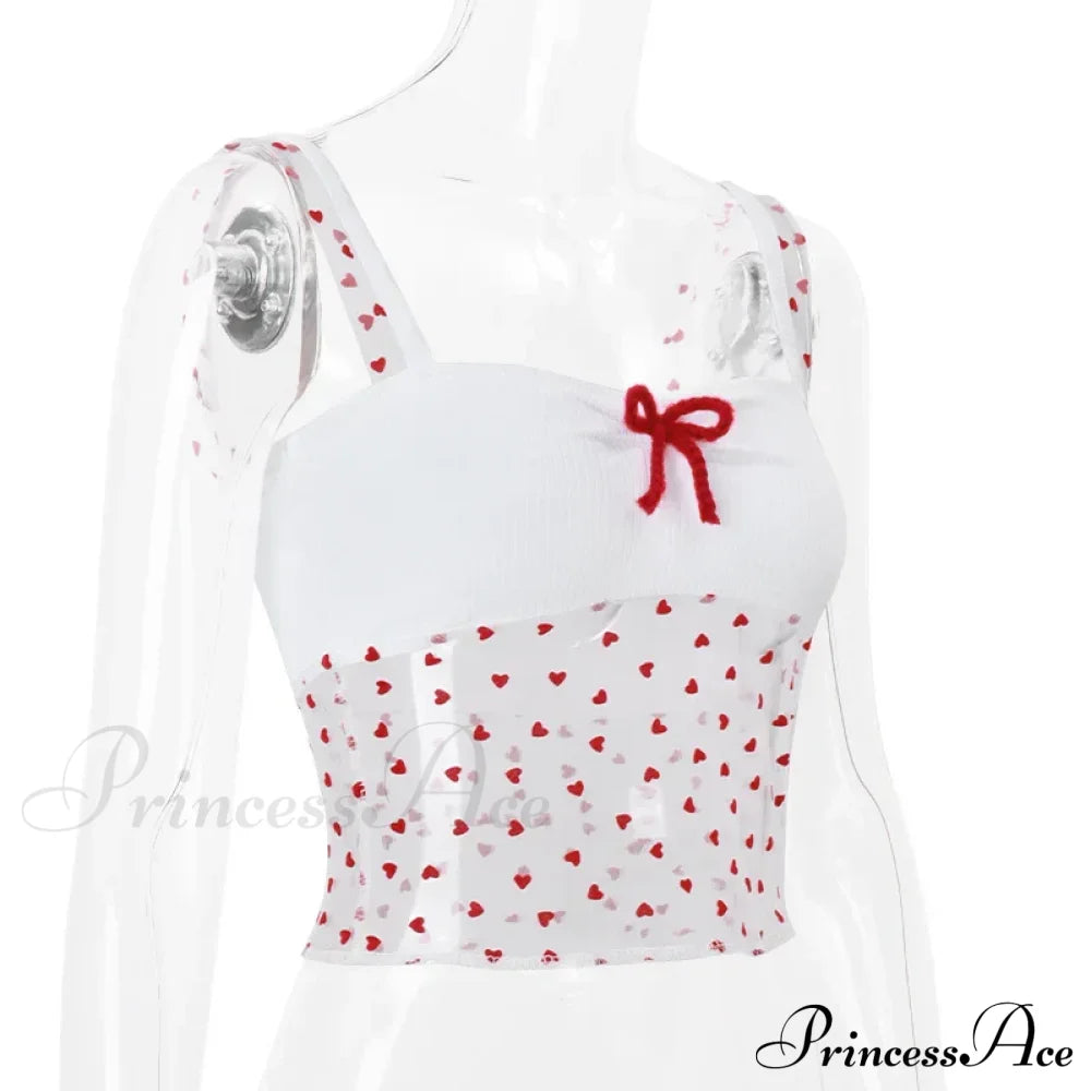 Sheer Knit Stylish Patchwork Bow Top Printed Tank