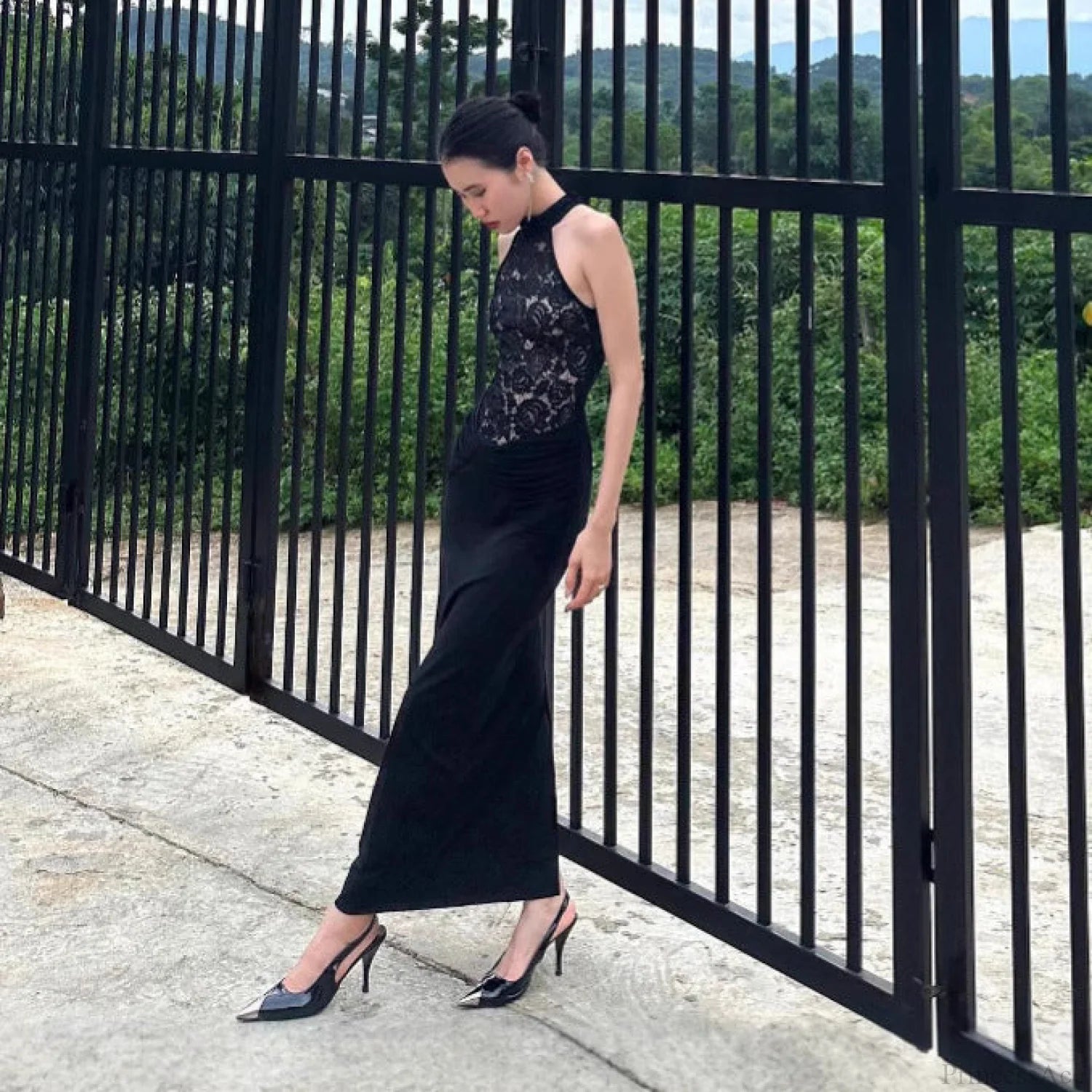 Sheer Lace Halter Backless Black Prom Dress black / XS promdress-250223