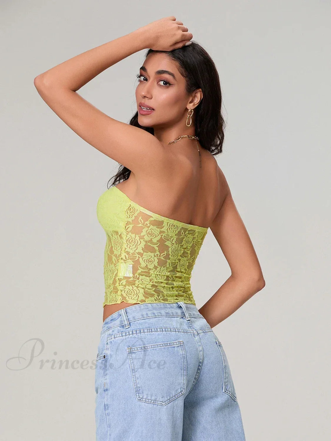 Sheer Lace Off-shoulder Strapless Low Cut Bandeau Top croptop-250126
