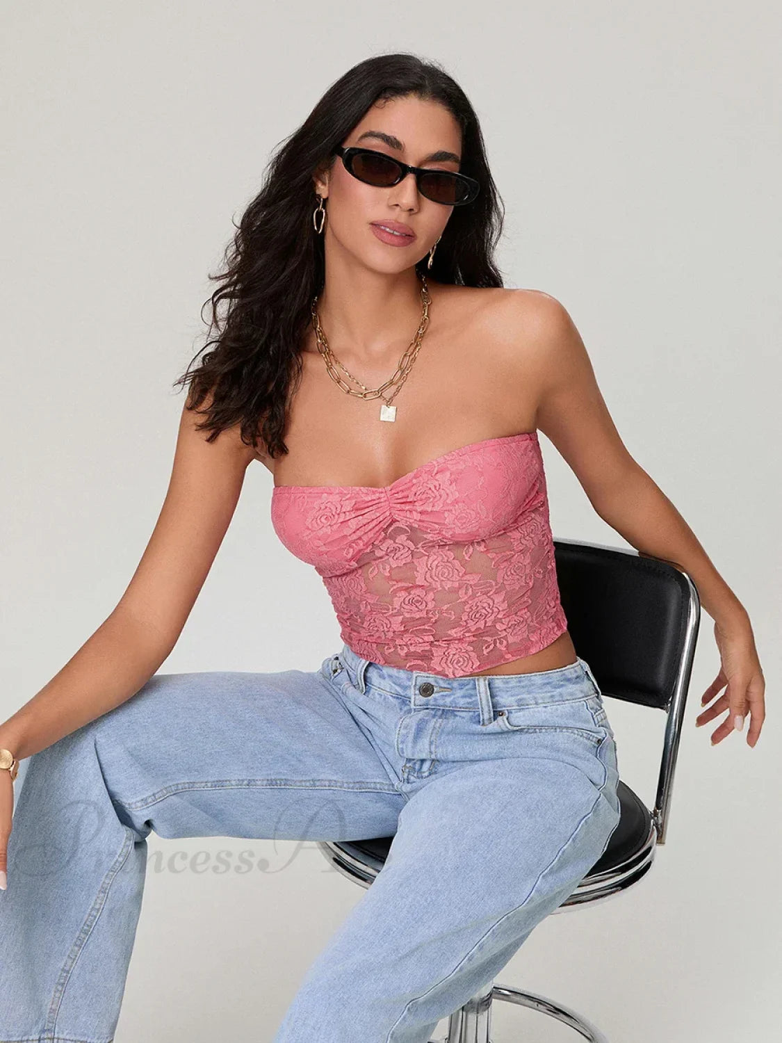 Sheer Lace Off-shoulder Strapless Low Cut Bandeau Top croptop-250126